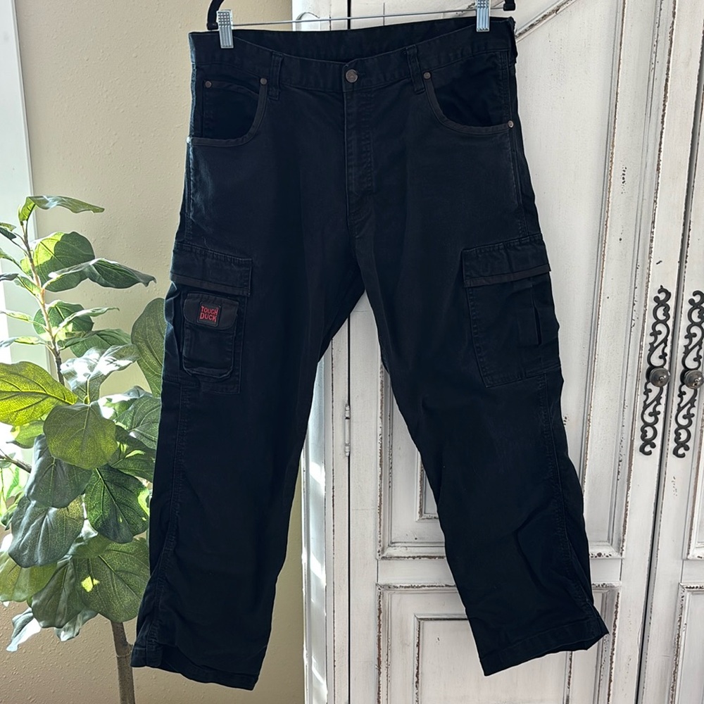 TOUGH DUCK Men’s Black Cotton Cargo Pants, Size 36W/30L*